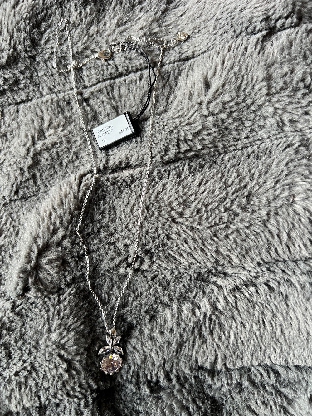 Silver Crystal Teardrop Pendant Necklace - Unbranded